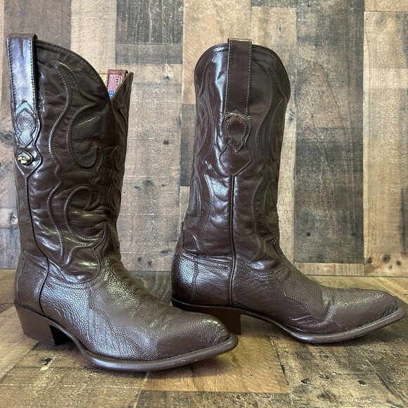 Los Altos Vintage Handmade Ostrich Leg Brown Cowboy Boots Mens 9 D - Picture 5 of 12